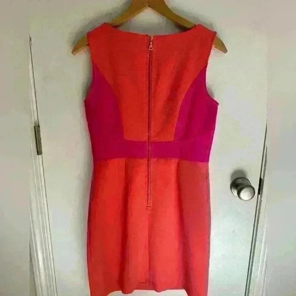Coral and pink Ann Taylor LOFT dress fitted and stretchy fabric size 4 - Picture 9 of 16
